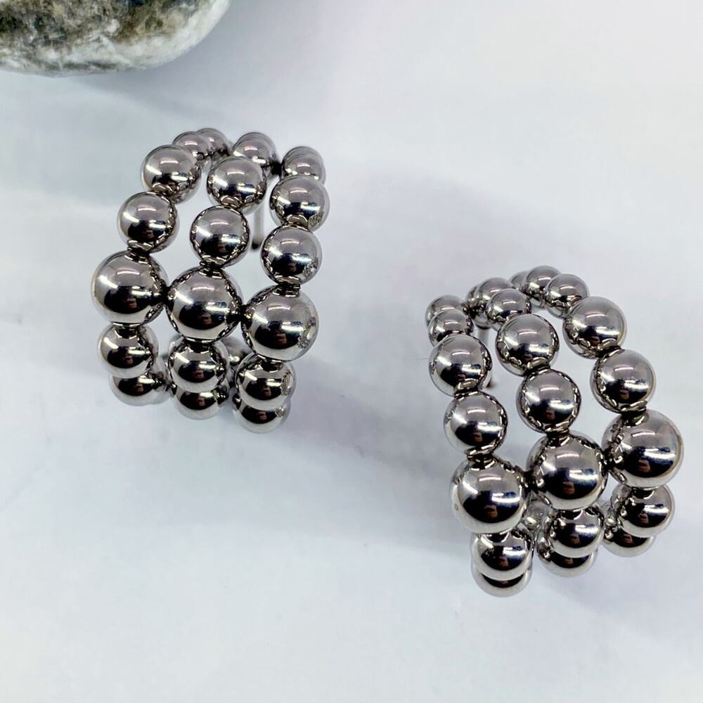 NEW Silver Bubble Hoop Earrings - Picture 8 of 12